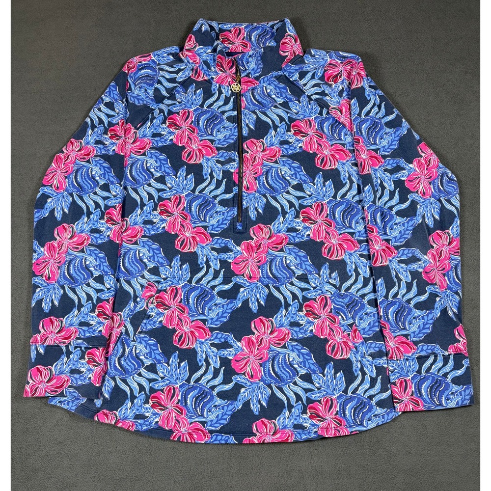 Lilly Pulitzer UPF 50+ Skipper Popover Women XXL Blue Floral Long Sleeve